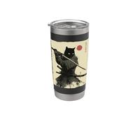 Arte en tinta Samurai Cat Warrior Ink Kawaii Anime Cat Samurai Vaso térmico de acero inoxidable de doble pared