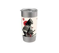 Arte en tinta Samurai Cat Warrior Ink Kawaii Anime Cat Samurai Vaso térmico de acero inoxidable de doble pared