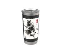 Arte en tinta Samurai Cat Warrior Ink Kawaii Anime Cat Samurai Vaso térmico de acero inoxidable de doble pared