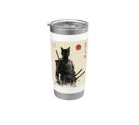 Arte en tinta Samurai Cat Warrior Ink Kawaii Anime Cat Samurai Vaso térmico de acero inoxidable de doble pared