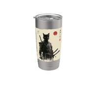 Arte en tinta Samurai Cat Warrior Ink Kawaii Anime Cat Samurai Vaso térmico de acero inoxidable de doble pared