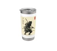 Arte en tinta Samurai Cat Warrior Ink Kawaii Anime Cat Samurai Vaso térmico de acero inoxidable de doble pared
