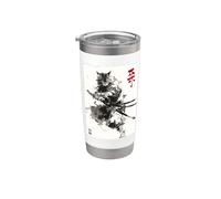 Arte en tinta Samurai Cat Warrior Ink Kawaii Anime Cat Samurai Vaso térmico de acero inoxidable de doble pared