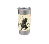 Arte en tinta Samurai Cat Warrior Ink Kawaii Anime Cat Samurai Vaso térmico de acero inoxidable de doble pared