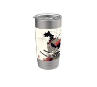 Arte en tinta Samurai Cat Warrior Ink Kawaii Anime Cat Samurai Vaso térmico de acero inoxidable de doble pared