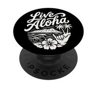 Arte en Vivo de Aloha Shaka Surf Wave Hibiscus Hawaii Diamondhead PopSockets PopGrip Adhesivo