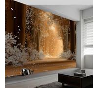 Arte Ensoñador Papel Pintado Efecto 3D 450 x 280 cm, Papel tapiz fotográfico Copos De Nieve Dorados Del Bosque Fotomurales Pared Tejido No Tejido Moderna Decoración De Pared Sala Cuarto Oficina Salón