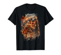 Arte épico de Ciencia ficción Fuego T-Rex y Aventurero Espacial Camiseta gráfica económica, Hombre, Negro, M