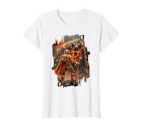 Arte épico de Ciencia ficción Fuego T-Rex y Aventurero Espacial Camiseta gráfica económica, Mujer, Blanco, M