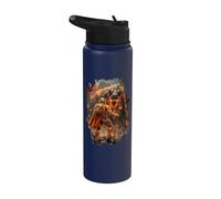 Arte épico de ciencia ficción fuego T-rex y aventurero espacial Stainless Steel Insulated Water Bottle