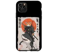 Arte épico de un gato ninja montando tiburones, divertido ukiyo-e japonés Carcasa para iPhone 11 Pro Max