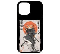 Arte épico de un gato ninja montando tiburones, divertido ukiyo-e japonés Carcasa para iPhone 12 Pro Max