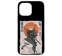 Arte épico de un gato ninja montando tiburones, divertido ukiyo-e japonés Carcasa para iPhone 13 Pro Max