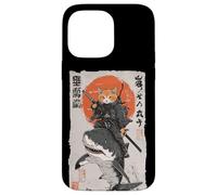 Arte épico de un gato ninja montando tiburones, divertido ukiyo-e japonés Carcasa para iPhone 14 Pro Max