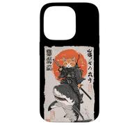 Arte épico de un gato ninja montando tiburones, divertido ukiyo-e japonés Carcasa para iPhone 14 Pro