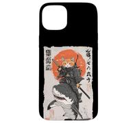 Arte épico de un gato ninja montando tiburones, divertido ukiyo-e japonés Carcasa para iPhone 15 Plus