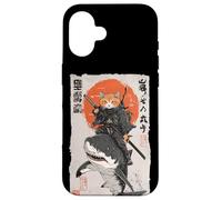 Arte épico de un gato ninja montando tiburones, divertido ukiyo-e japonés Carcasa para iPhone 16