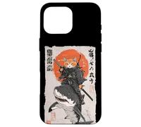 Arte épico de un gato ninja montando tiburones, divertido ukiyo-e japonés Carcasa para iPhone 16 Pro Max