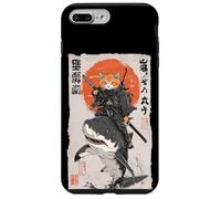 Arte épico de un gato ninja montando tiburones, divertido ukiyo-e japonés Carcasa para iPhone 7 Plus/8 Plus