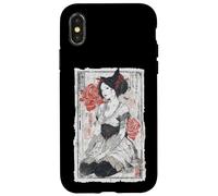 Arte épico de un gato ninja montando tiburones, divertido ukiyo-e japonés Carcasa para iPhone X/XS