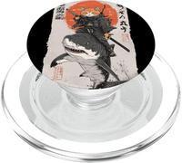 Arte épico de un gato ninja montando tiburones, divertido ukiyo-e japonés PopSockets PopGrip para MagSafe