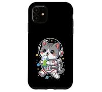 Arte espacial de gato astronauta kawaii bebiendo granizado Carcasa para iPhone 11