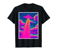 Arte Espacial Retro de Ciencia ficción con secuestro de ovnis Camiseta gráfica económica, Hombre, Negro, L