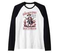 Arte Esqueleto Vaquero Día de los Muertos - Retro Camiseta Manga Raglan