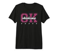 Arte estatal Universitario Retro de Oklahoma Cheer Pink Leopard Camiseta Premium