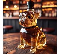 Arte Estatua - 300ML Decantador Whisky, Esculturas De Decantador De Whisky En Forma De Pug 3D, Botella De Vino De Vidrio Hecha A Mano Novedosa, Contenedores De Almacenamiento De Vino(D)
