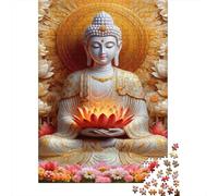 Arte Estatua Buda 1000 Piezas Cartón Mate Buda Blanco Loto Rojo Rompecabezas para Adultos Diseño Preciso Antiestrés Entrenamiento Cerebral Cartón Resistente 52x38cm/1000pcs