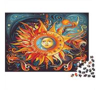 Arte Explosión Solar-Estilo Cósmico Vibrante Rompecabezas 1000 Piezas para Adultos: Mandala Cara de Sol Juegos Educativos Apto para Descompresión 52x38cm/1000pcs