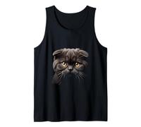 Arte facial realista de gato escocés plegable negro Camiseta sin Mangas
