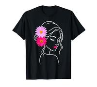 Arte Floral de la línea de la Cara de la Mujer con Las Margaritas Rosas Formas manía Camiseta