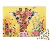 Arte Floral Jirafa 1000 Piezas Cartón Resistente Rompecabezas Premium Amantes De La Familia Alivio del Estrés Regalos Paquete De Valor 38x26cm/1000pcs
