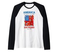 Arte Floral patriótico Cristiano con 250 años de Gracia en la Bandera Camiseta Manga Raglan