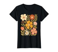 Arte Floral Vintage Boho Floral Bloom Camiseta gráfica económica, Mujer, Negro, M