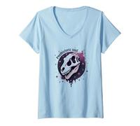 Arte fósil prehistórico del Dinosaurio del Alma para los fanáticos de la paleontología Camiseta Cuello V, Mujer, Azul Bebé, M