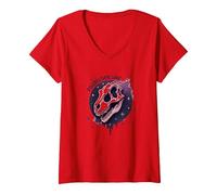 Arte fósil prehistórico del Dinosaurio del Alma para los fanáticos de la paleontología Camiseta Cuello V, Mujer, Rojo, S