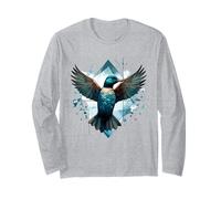 Arte geométrico Azul con alas Azules, Lindo Amante de los pájaros Manga Larga