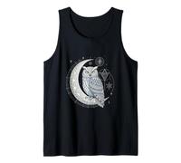 Arte geométrico búho Celestial Fases Lunares y símbolo cósmico Camiseta sin Mangas