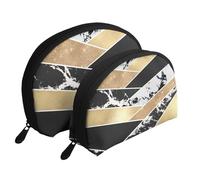 Arte Geométrico De Mármol con Brillo Blanco Y Negro Dorado Moderno, Bolsa de Maquillaje de Concha, Monedero pequeño para Mujer, Bolsa de artículos de tocador, Bolsa de cosméticos, 2 Piezas