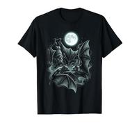Arte Gótico de Murciélagos en la Noche de Luna Camiseta gráfica económica, Hombre, Negro, S