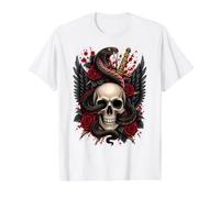 Arte gótico del Tatuaje de Serpiente y Daga de Calavera Camiseta gráfica económica, Hombre, Blanco, M