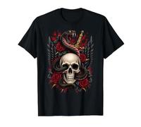 Arte gótico del Tatuaje de Serpiente y Daga de Calavera Camiseta gráfica económica, Hombre, Negro, M