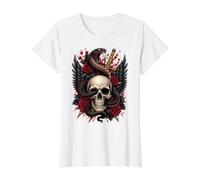 Arte gótico del Tatuaje de Serpiente y Daga de Calavera Camiseta gráfica económica, Mujer, Blanco, S