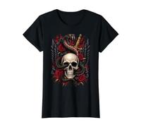 Arte gótico del Tatuaje de Serpiente y Daga de Calavera Camiseta gráfica económica, Mujer, Negro, L