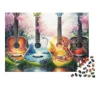 Arte Guitarra Estaciones Rompecabezas de 1000 Piezas para Adultos Guitarras Artísticas Coloridas en Naturaleza Florida Premium Robusto Vibrante Desafiante Difícil Regalo 38x26cm/1000pzs