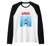 Arte icónico de Thriller oceánico de Jaws 2025 Camiseta Manga Raglan