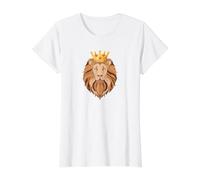 Arte Inspirado en la Fuerza y el Coraje del león con la Corona Camiseta gráfica económica, Mujer, Blanco, XL